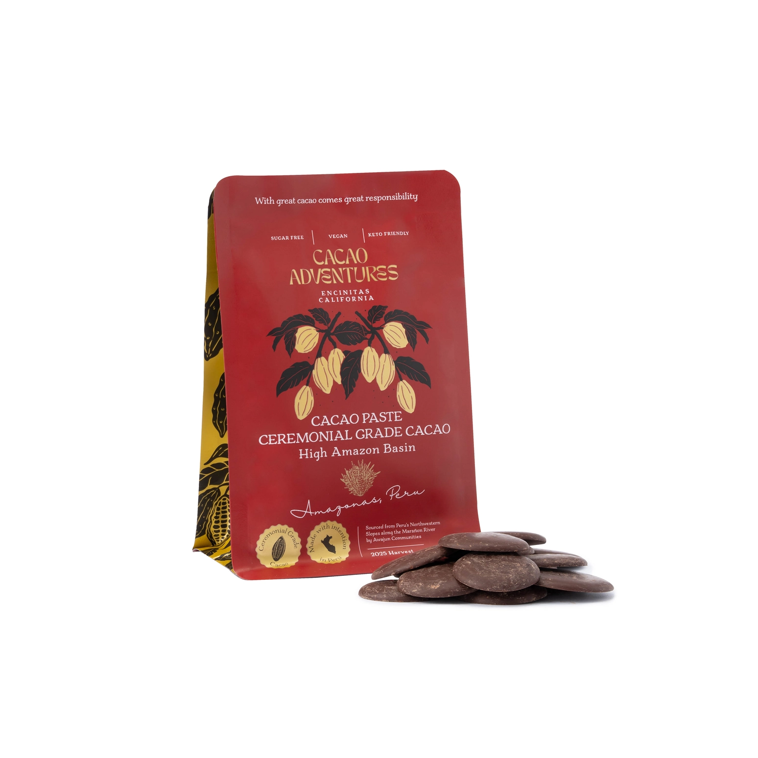Ceremonial cacao discs showing easy dosage and quick preparation