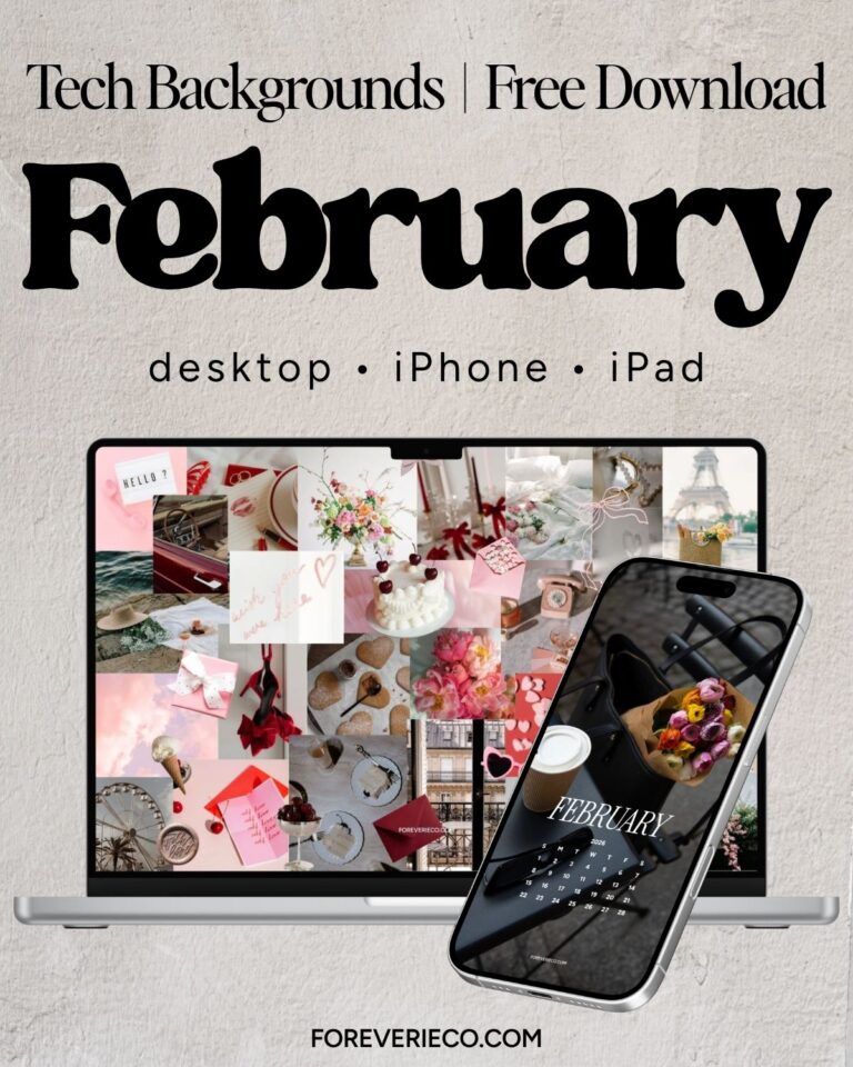 February 2026 aesthetic wallpapers preview for desktop, iPhone, and iPad featuring romantic and soft pink themed backgrounds